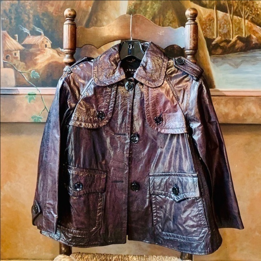 ✨🌟Theory Crushed Leather Waist Trench Jacket ✨P ✨